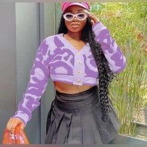 Abstract Cropped Knit Cardigan